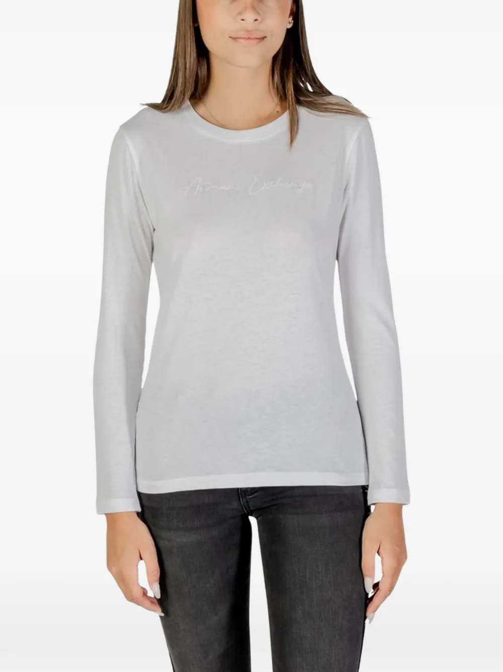 Armani Exchange logo-embroidered long-sleeve T-shirt - Grigio