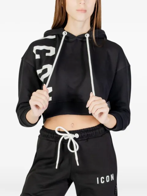 ICON BRAND logo-print cropped hoodie