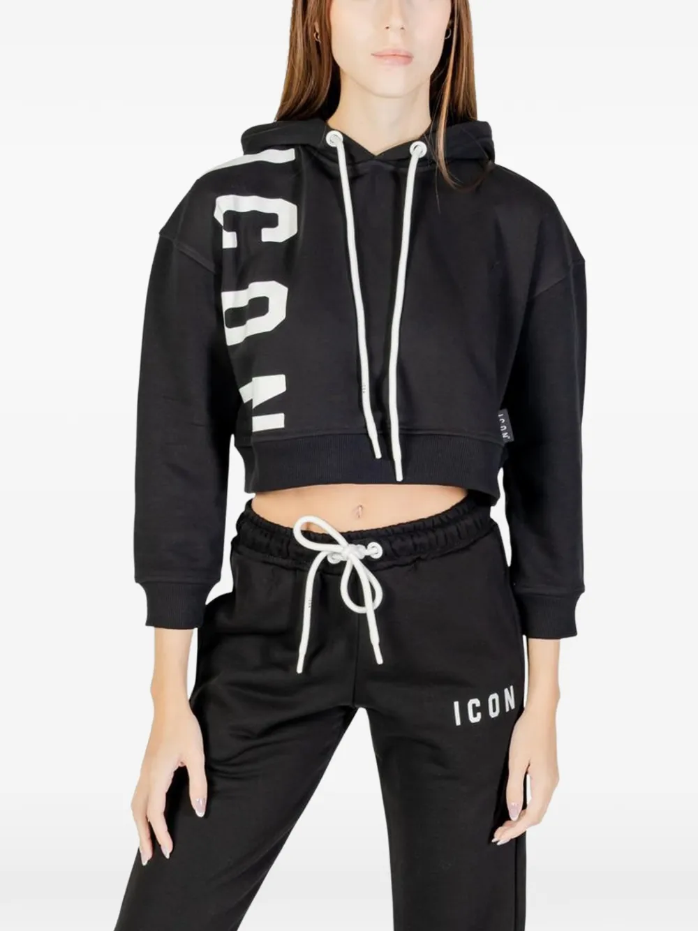 ICON BRAND logo-print cropped hoodie