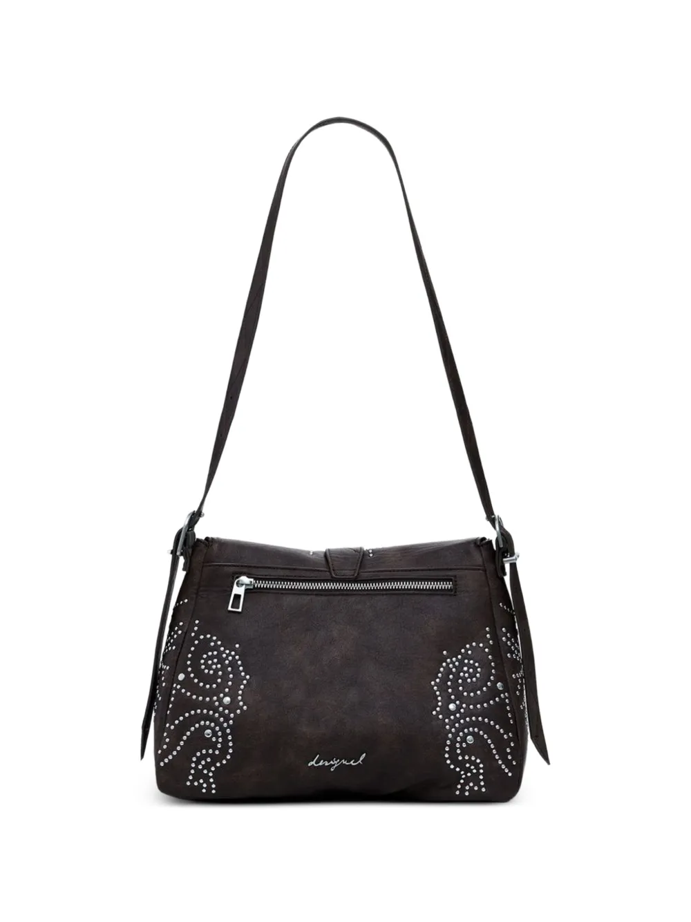 Desigual Schoudertas met studs en gespsluiting Bruin