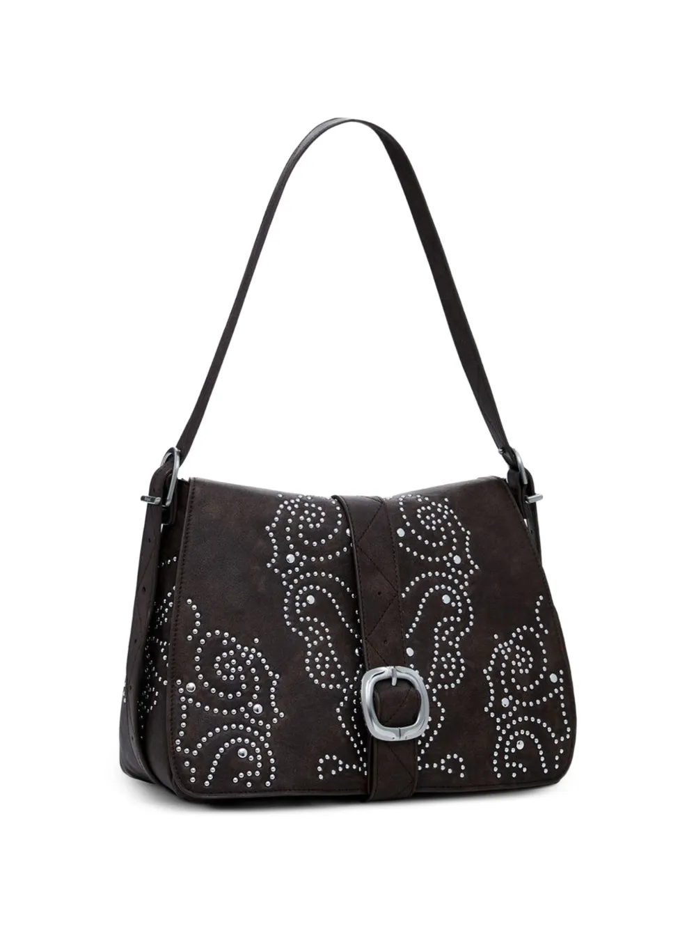 Desigual Schoudertas met studs en gespsluiting Bruin