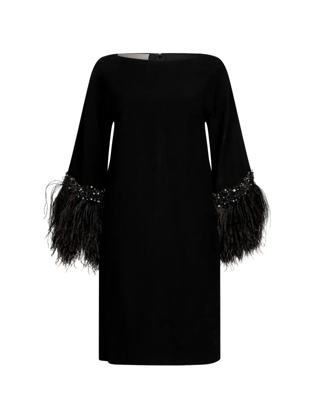 Valentino Garavani Pre-Owned feather-trim bead-embellished dress - Nero