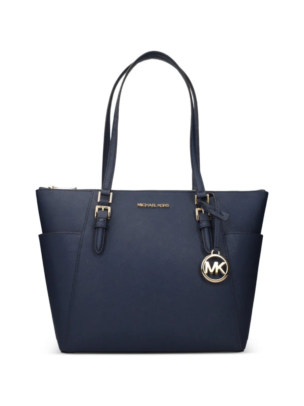 Michael Kors large Charlotte logo-plaque leather tote bag - Blu
