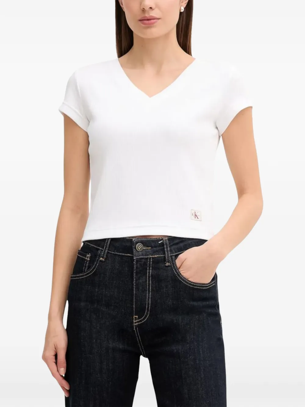 Calvin Klein Jeans ribbed V-neck T-shirt - Weiß