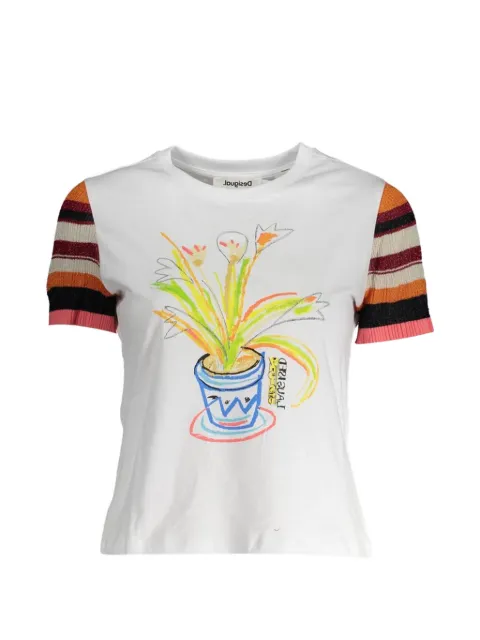 Desigual flower-pot print striped-sleeve T-shirt