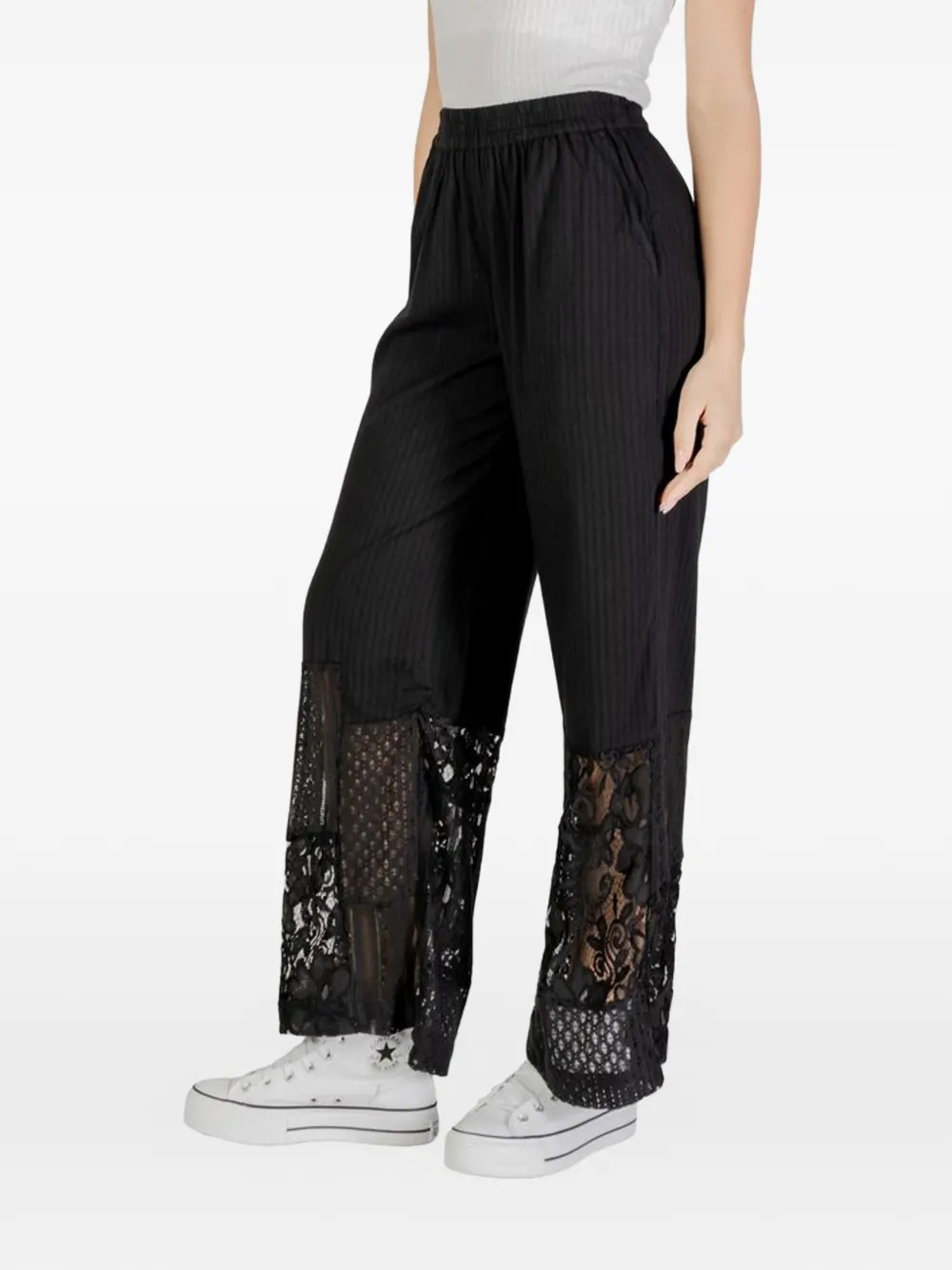 Ichi Lace-panelled Trousers In Black