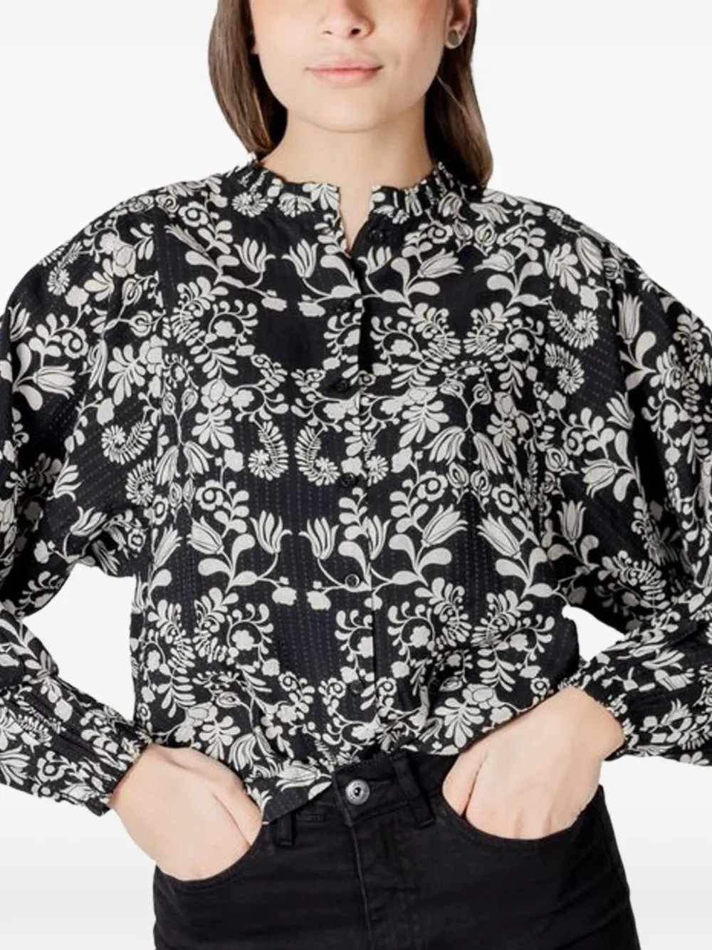 ICHI Shirt met bloemenprint Zwart