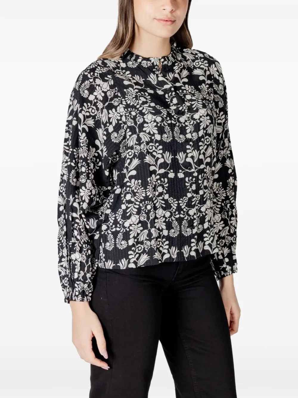 ICHI Shirt met bloemenprint Zwart