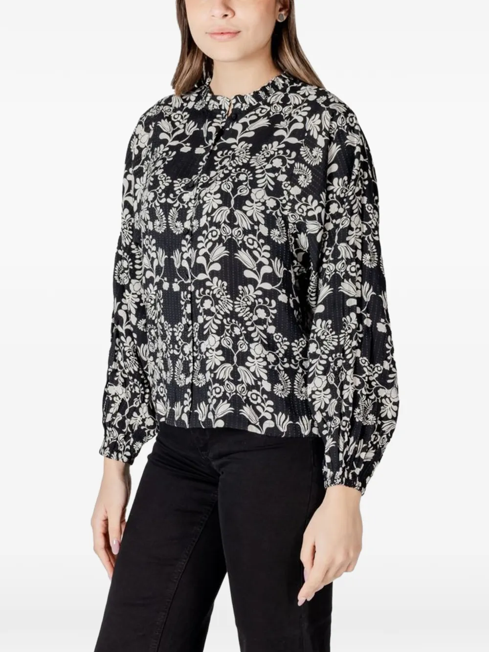 ICHI Shirt met bloemenprint Zwart