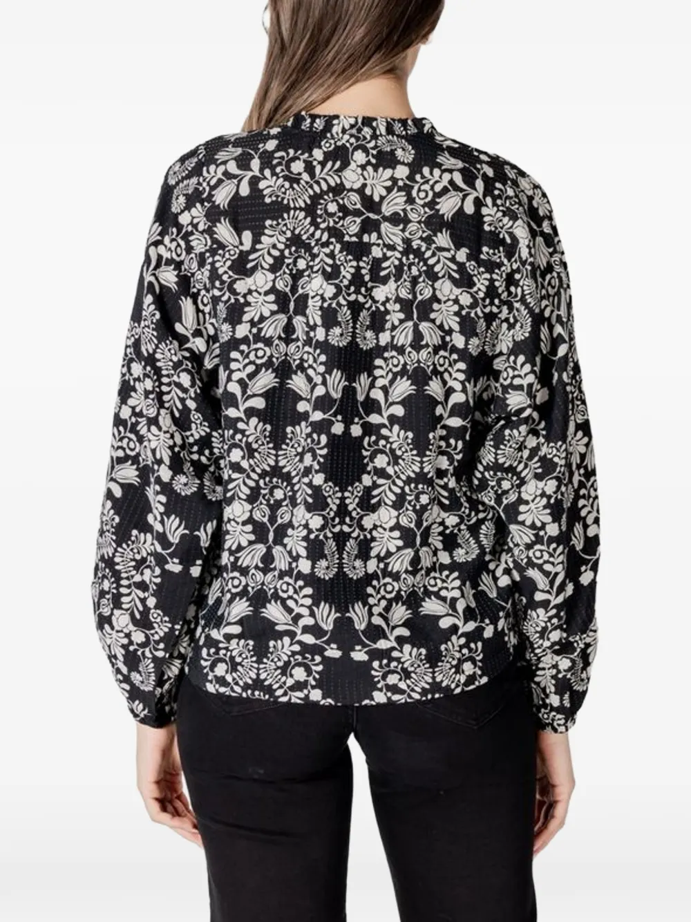 ICHI Shirt met bloemenprint Zwart