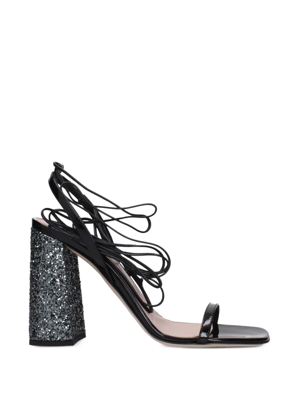 Miu Miu glitter-heel lace-up sandals - Nero