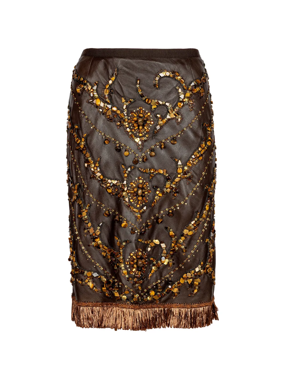 Dolce & Gabbana Pre-Owned embellished fringe-trim skirt - Marrone