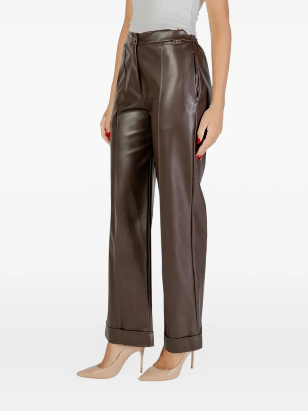 LIU JO pressed-crease turn-up trousers - Marrone