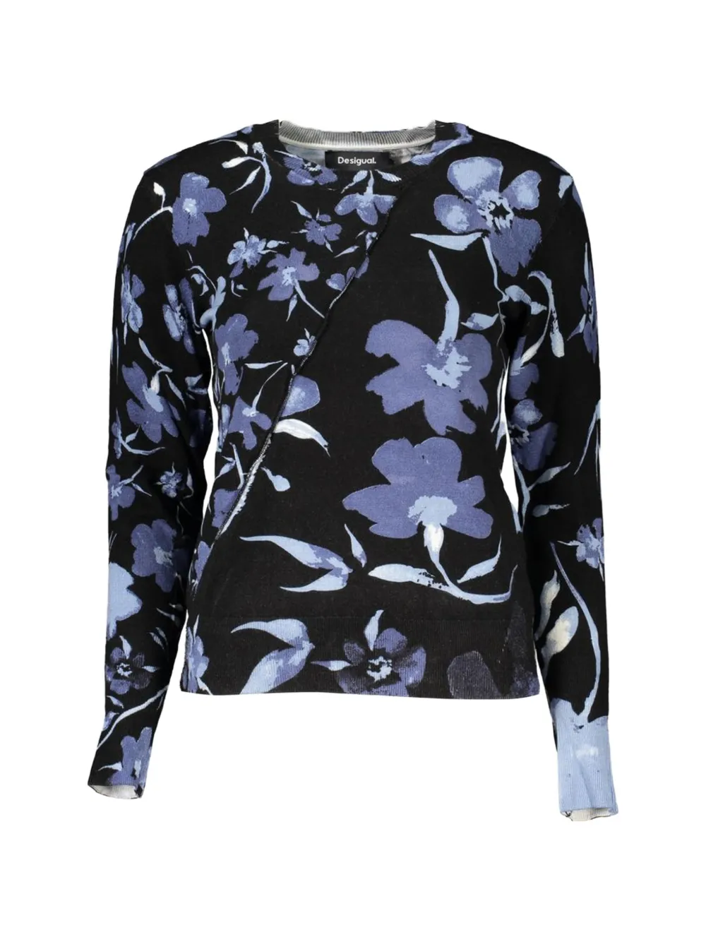 Desigual Floral-print Asymmetric-print Sweater In Black