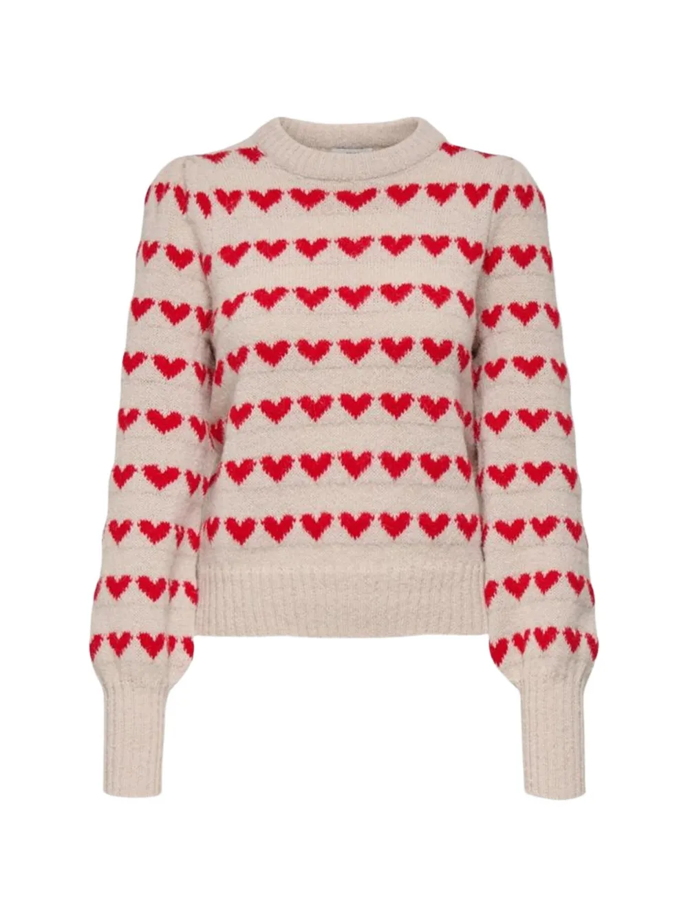 Jacqueline De Yong heart-intarsia puff-sleeved sweater