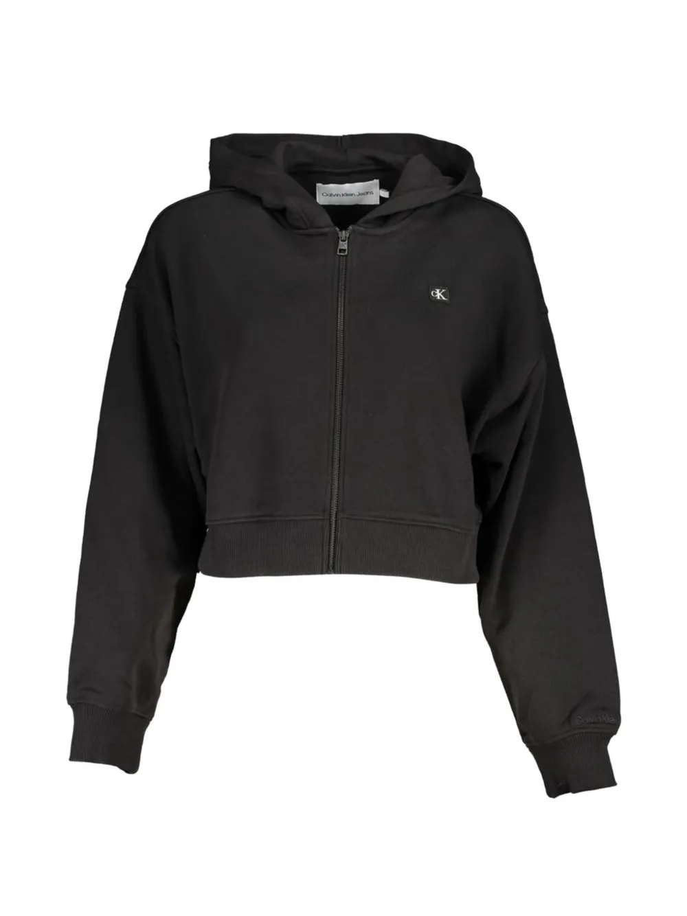 Calvin Klein logo-patch cotton cropped hoodie - Schwarz