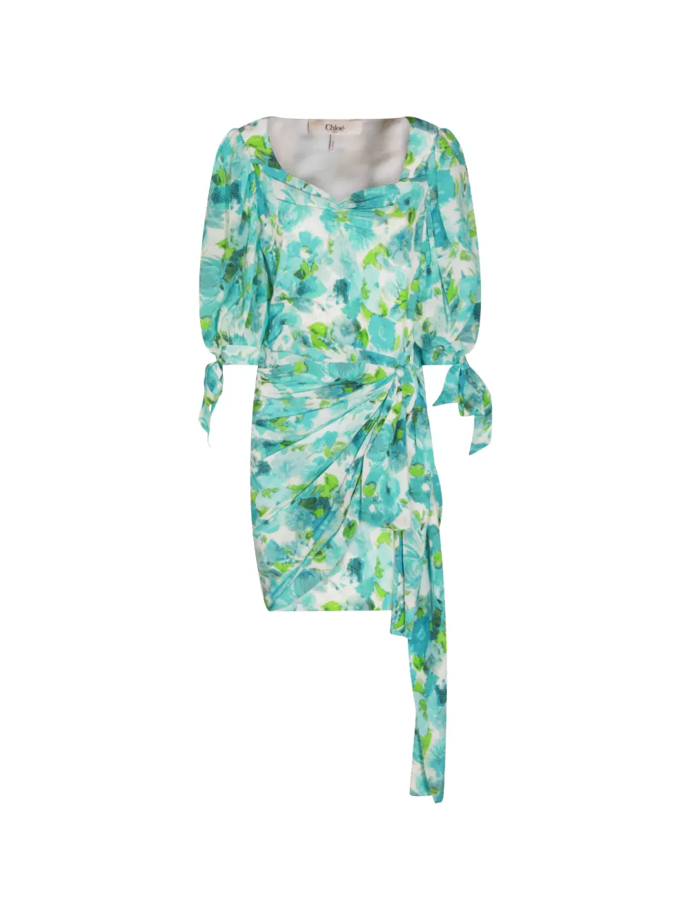 Chloé floral-print ruched midi dress - Blau
