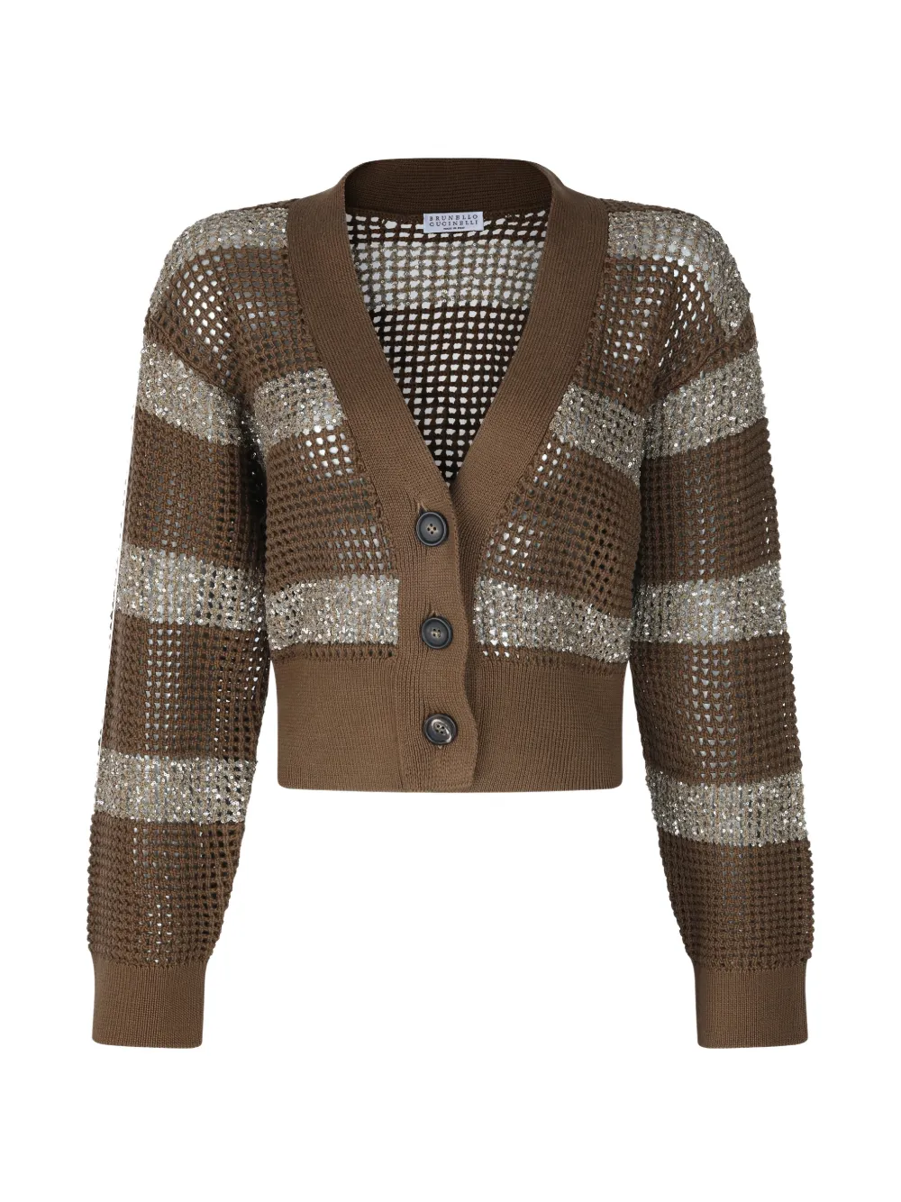Brunello Cucinelli sequin-embellished striped cardigan - Marrone