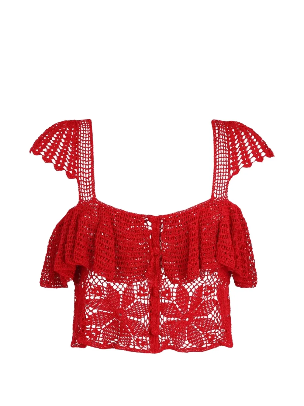 Carolina K crochet-knit ruffled top - Rosso