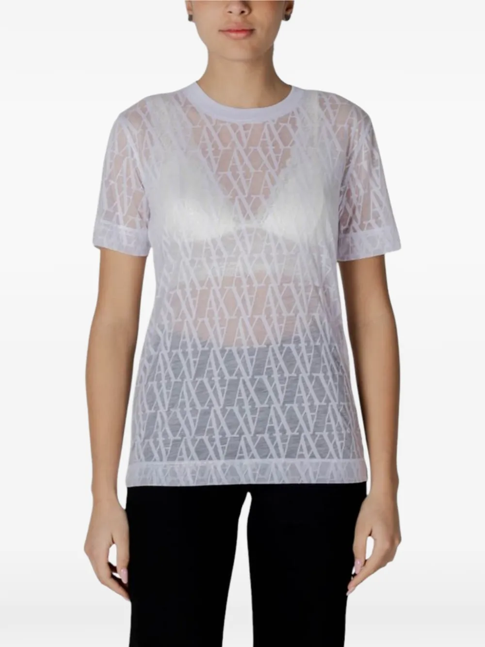 Armani Exchange monogram-pattern sheer T-shirt - Weiß