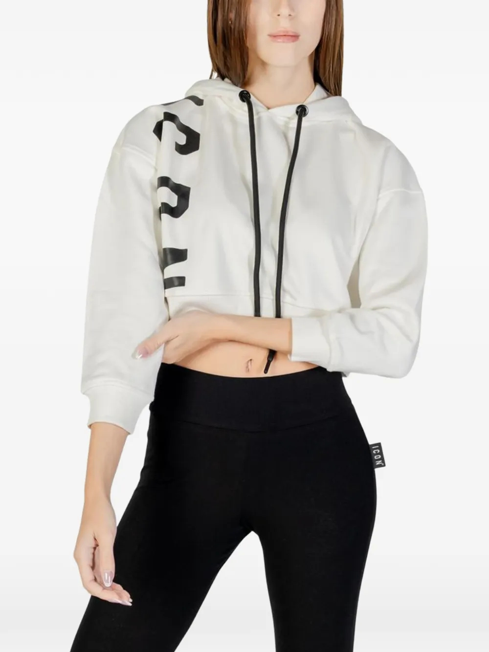ICON BRAND logo-print cropped hoodie - Bianco