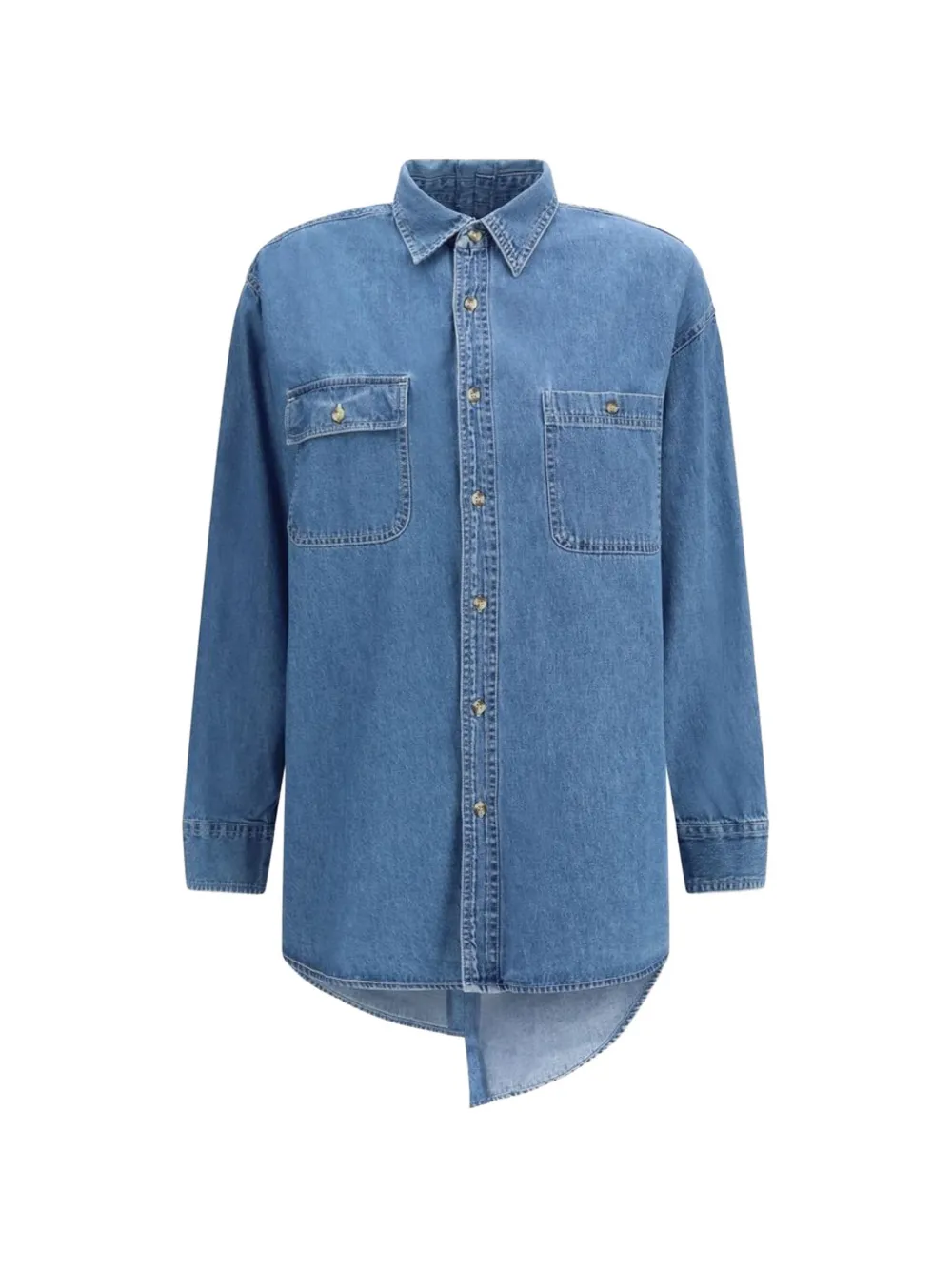 E.l.v Denim Panelled Asymmetric Denim Shirt In Blue