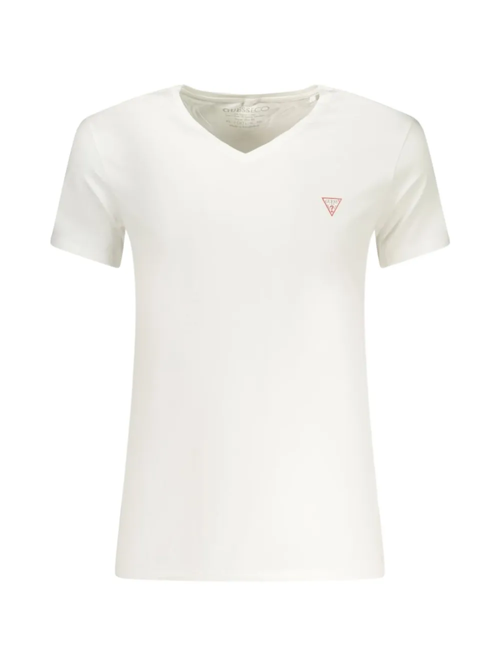 GUESS USA V-neck logo-patch T-shirt - Bianco