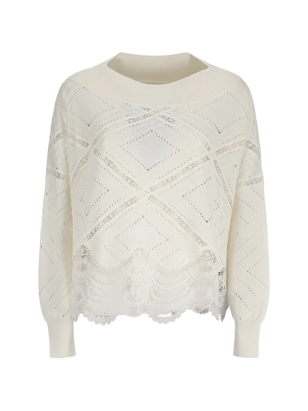 Ermanno Scervino lace-trimmed sweater - Weiß