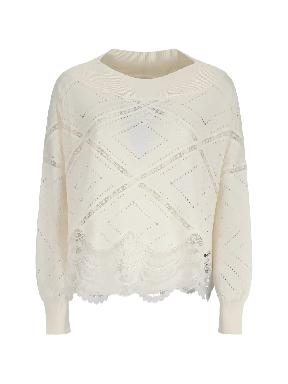 Ermanno Scervino lace-trimmed sweater - Bianco