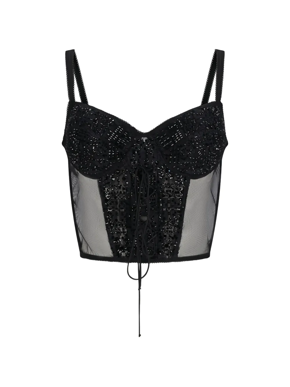 Ermanno Scervino bead-embellished lace-up top - Schwarz