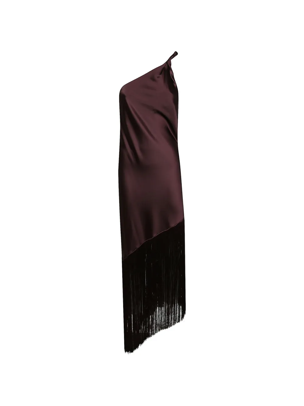 Pinko Fringe-trim One-shoulder Midi Dress In Purple