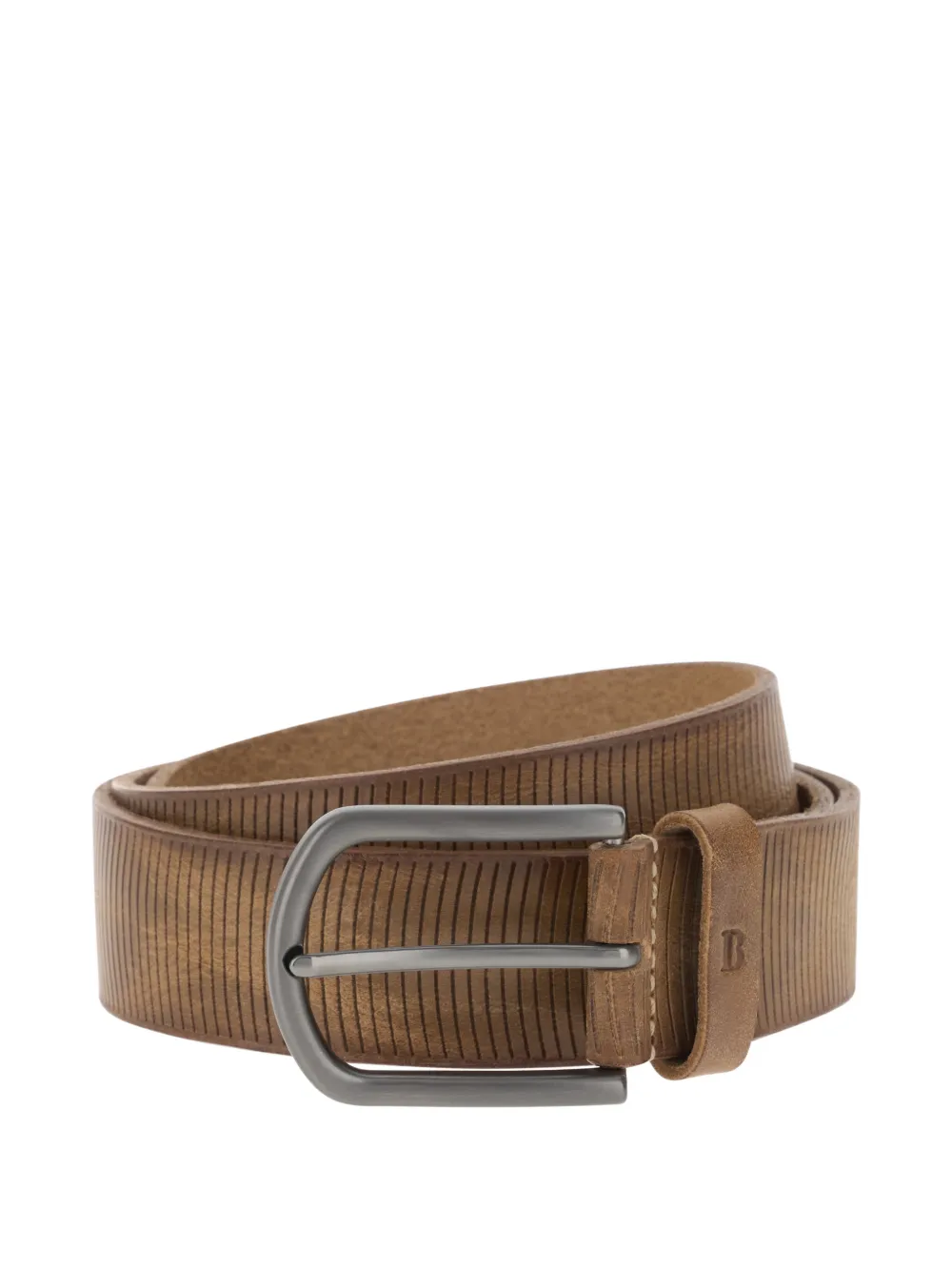 Boggi Milano carved striped leather belt - Marrone