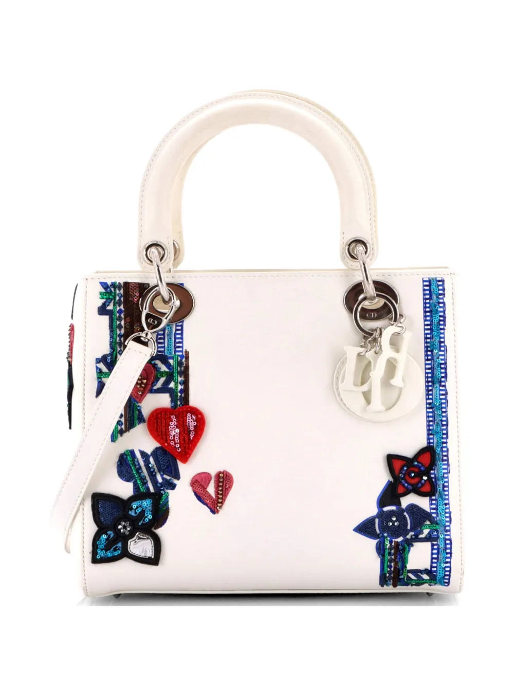 Christian Dior Pre-Owned Lady Dior Bag Patch Embellished Leather Medium satchel - Bianco