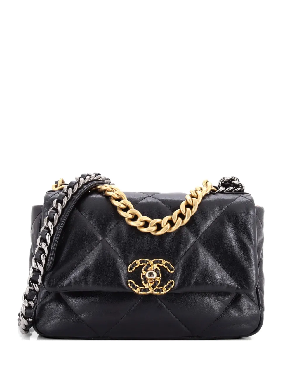 CHANEL Pre-Owned 19 Flap Bag Quilted Shiny Crumpled Calfskin Medium crossbody bag - Nero