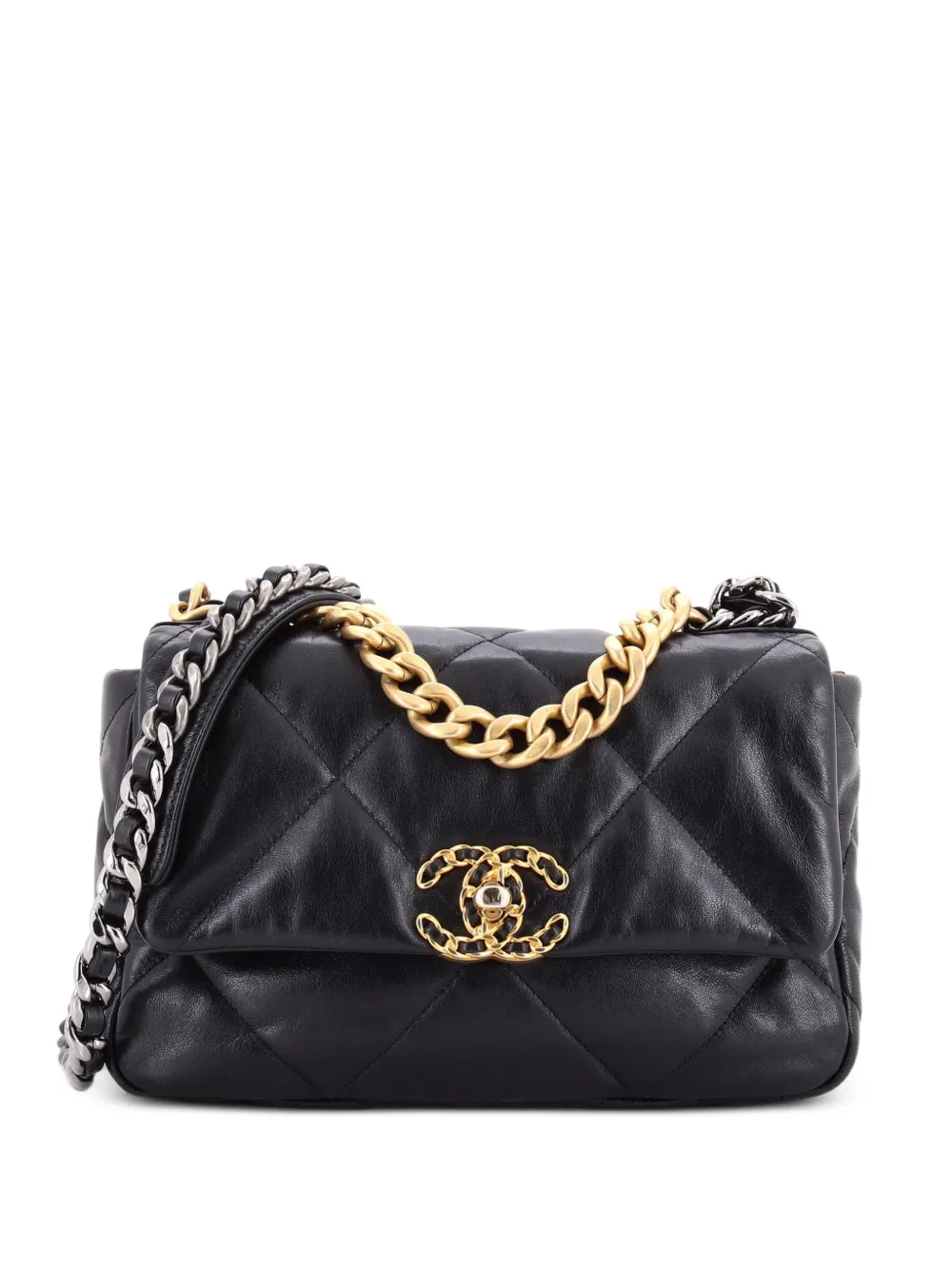 CHANEL Pre-Owned 19 Flap Bag Quilted Shiny Crumpled Calfskin Medium crossbody bag - Nero