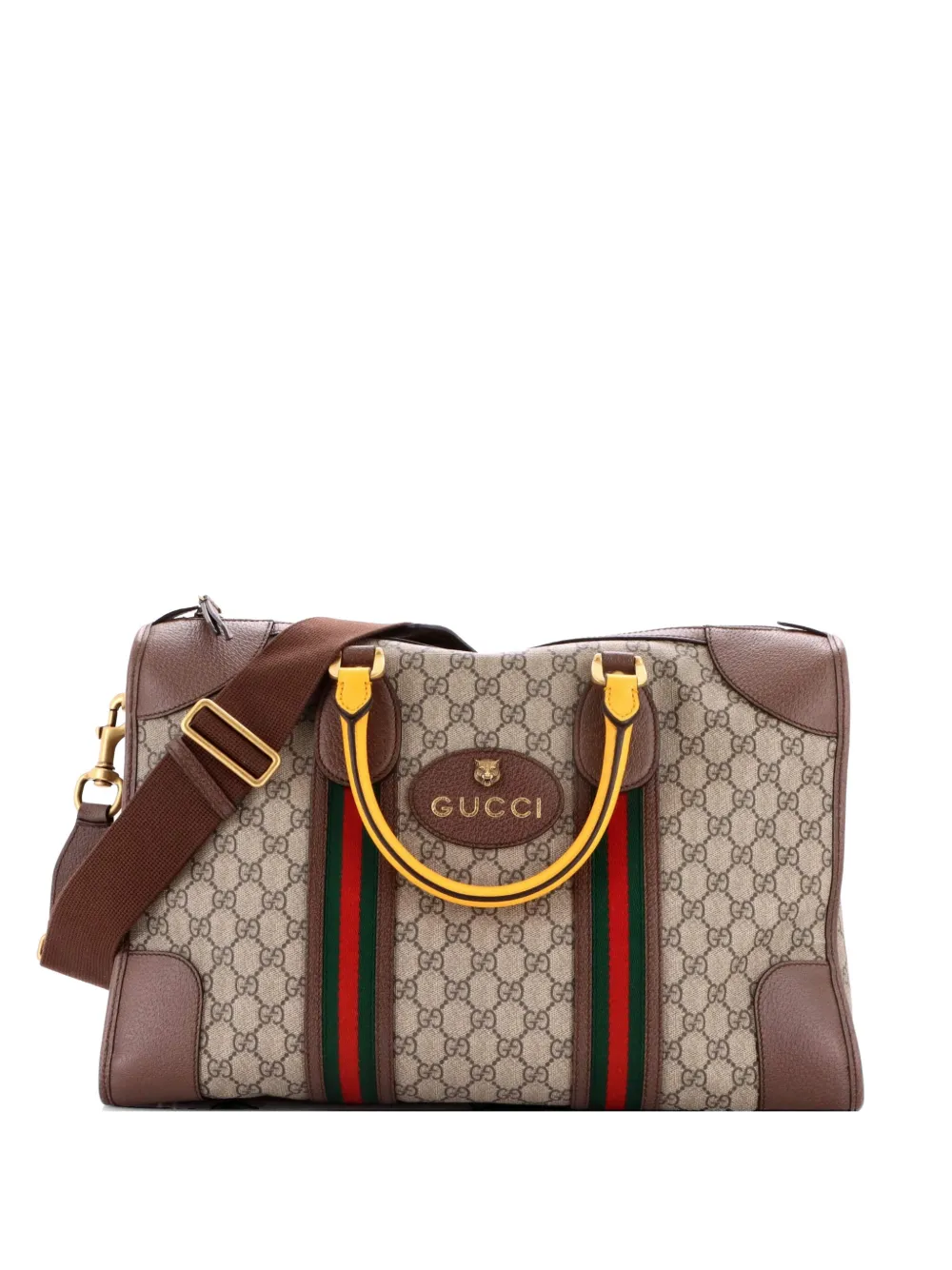 Gucci Pre-Owned Borsone Neo Vintage media in tela cerata GG e pelle con decorazione Web - Marrone