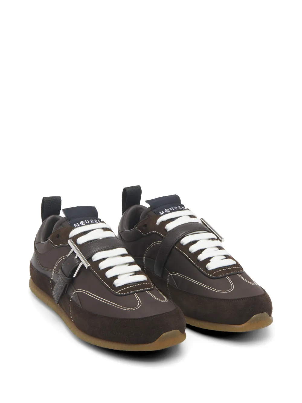 Alexander McQueen EC1 T-Bar buckle-strap panelled sneakers Bruin