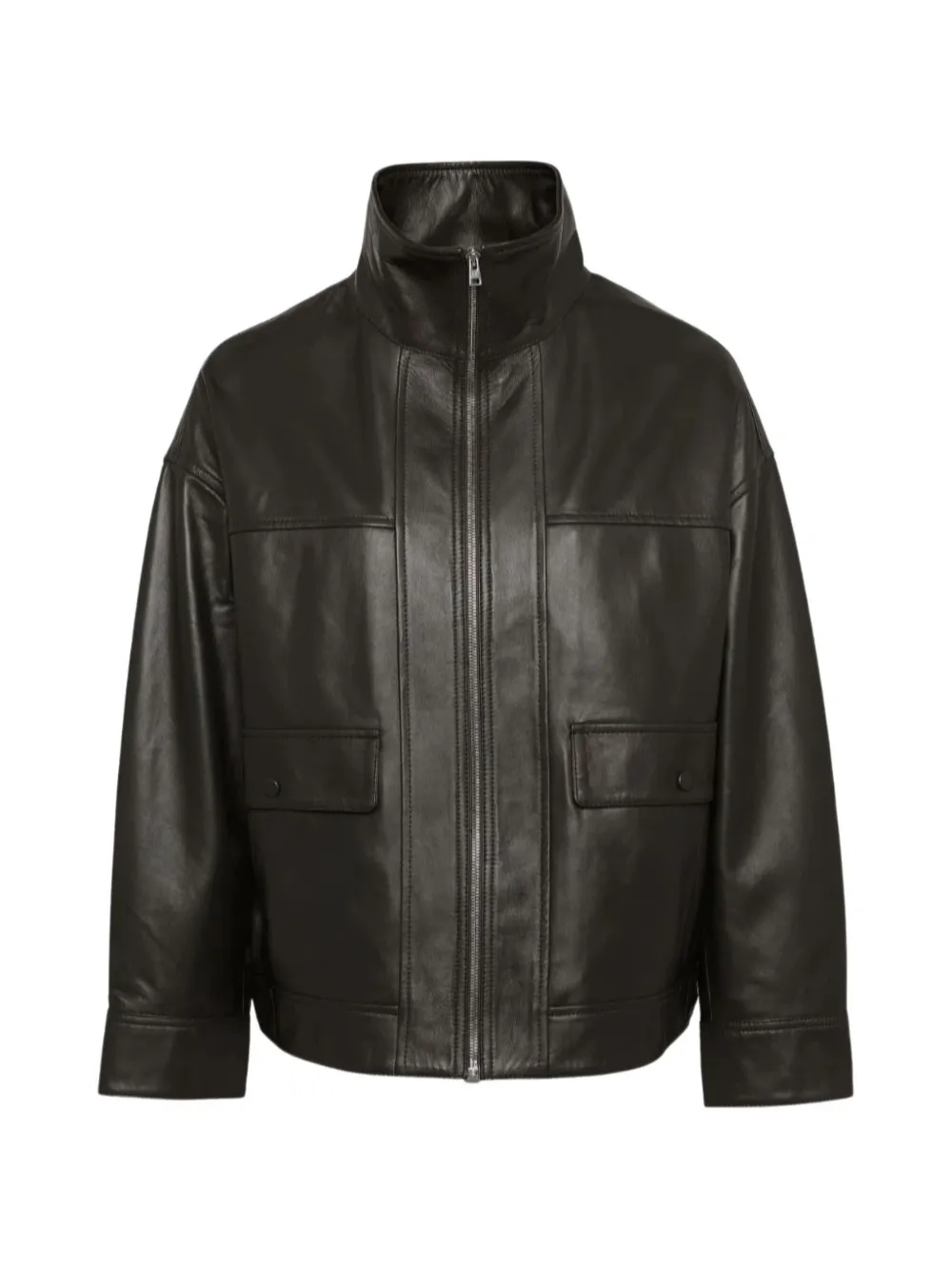 Yves Salomon high-neck leather jacket - Braun