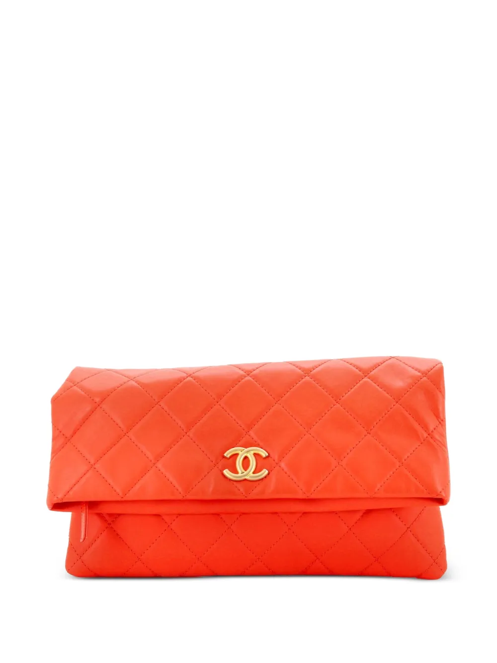 CHANEL Pre-Owned CC Foldover Quilted Lambskin Large clutch bag - Arancione