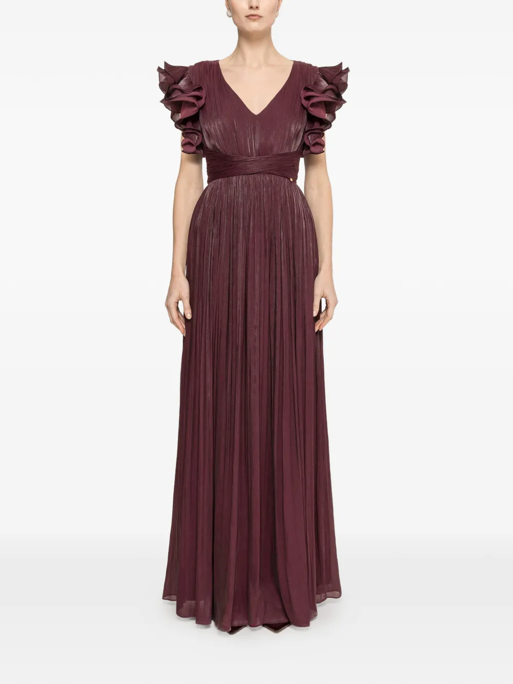 NISSA Chiffon maxi-jurk met ruches Paars