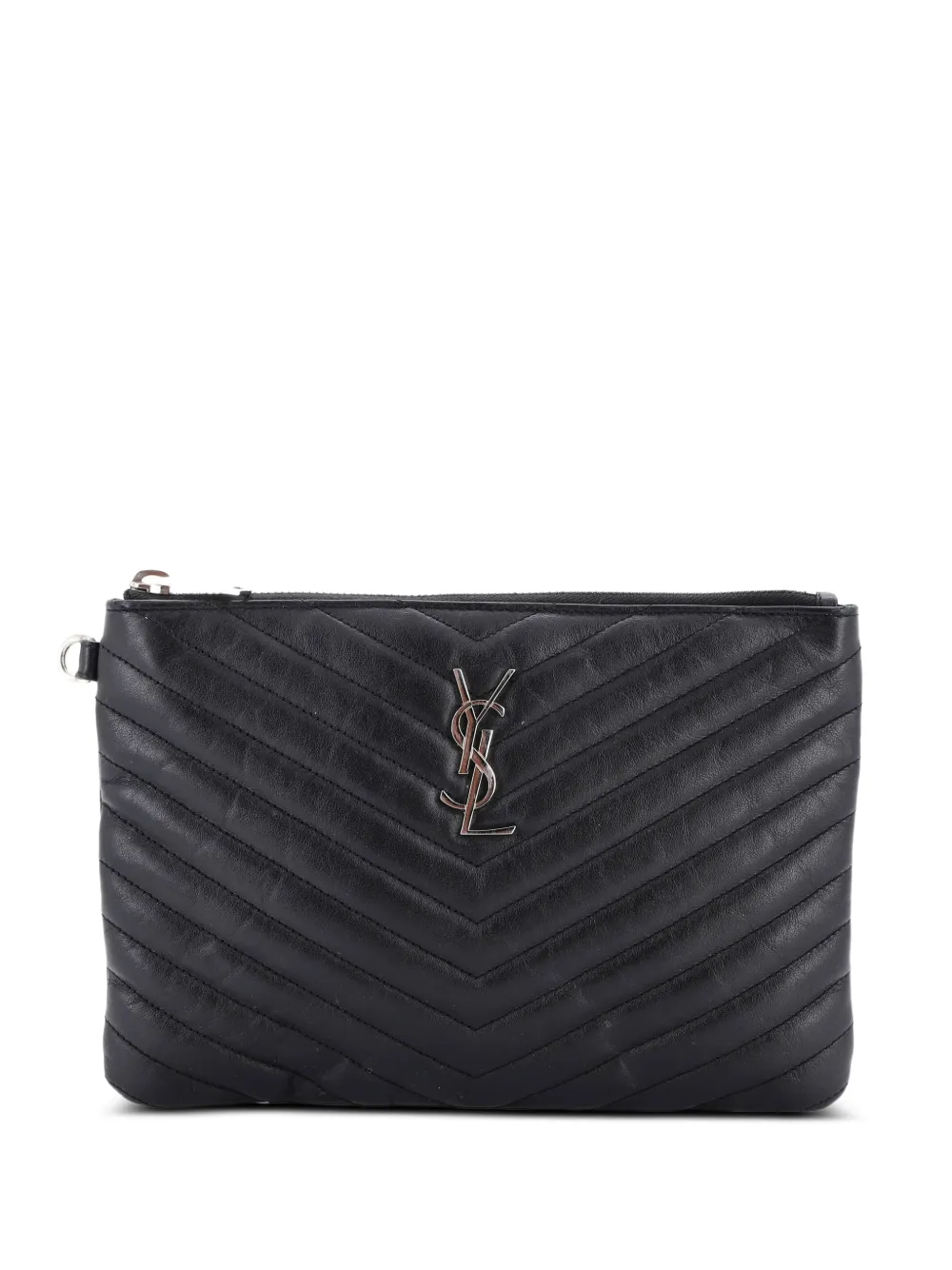 Saint Laurent Pre-Owned Kleine Classic Monogram Wristlet Pouch Matelasse Chevron Clutch - Schwarz