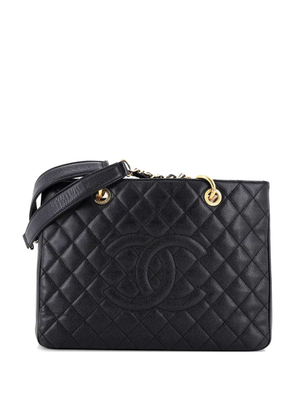 Pre-owned Chanel Grand Shopping Quilted Caviar Tote Bag In Black