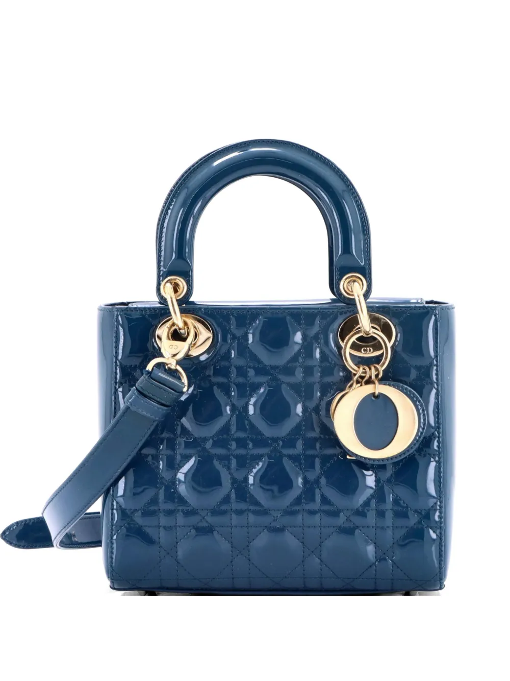 Christian Dior Pre-Owned Lady Dior Bag Cannage Quilt Patent Small satchel - Blu