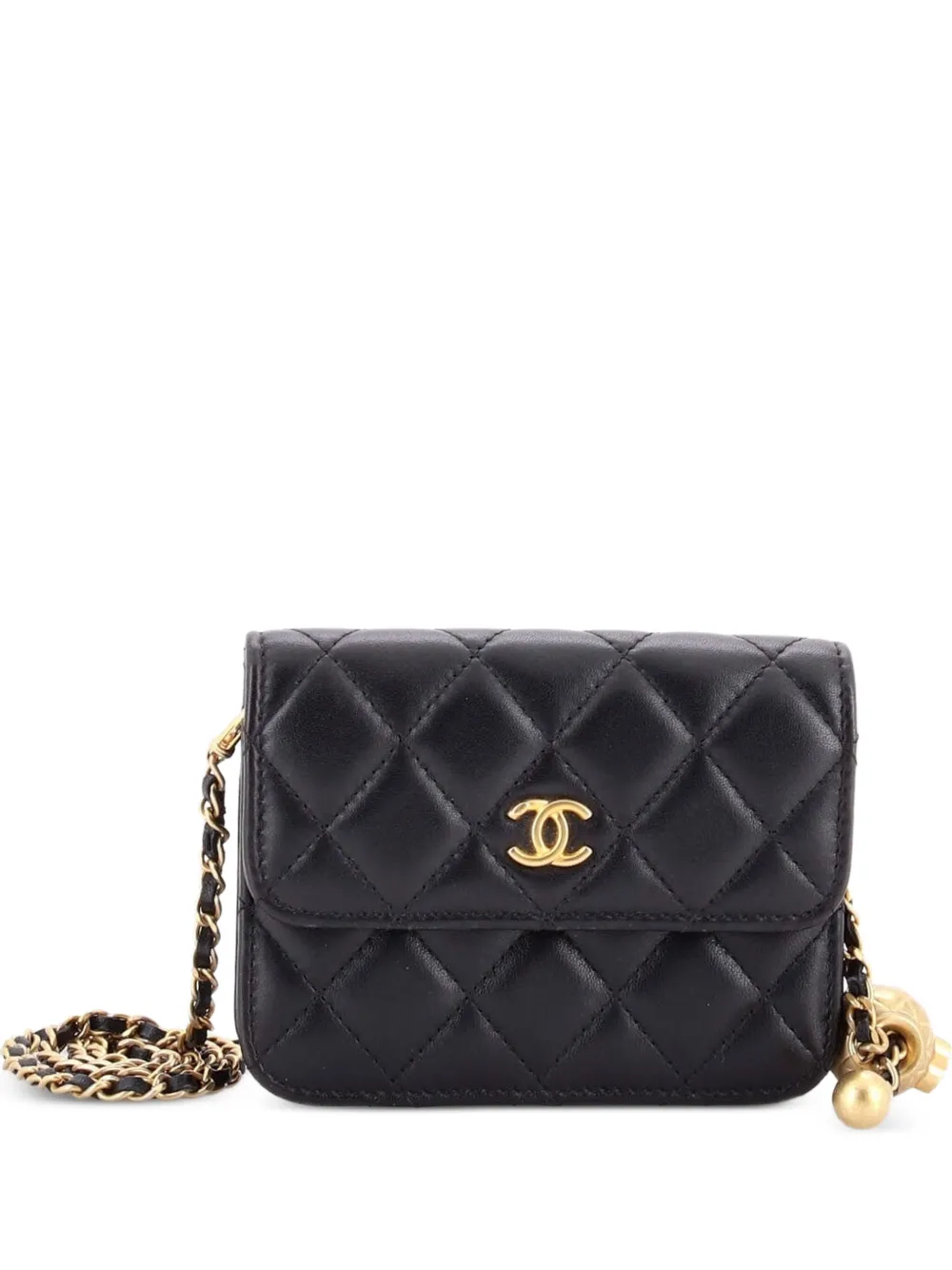 CHANEL Pre-Owned Pearl Crush Flap Clutch with Chain Quilted Lambskin Mini crossbody bag - Nero