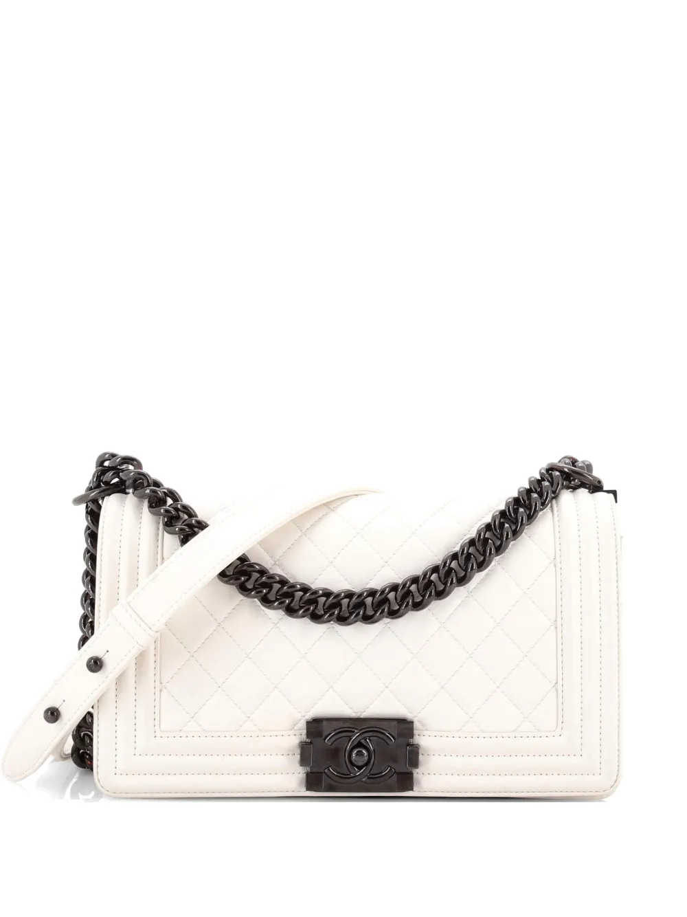 CHANEL Pre-Owned Boy Flap Bag Quilted Lambskin Old Medium shoulder bag - Bianco