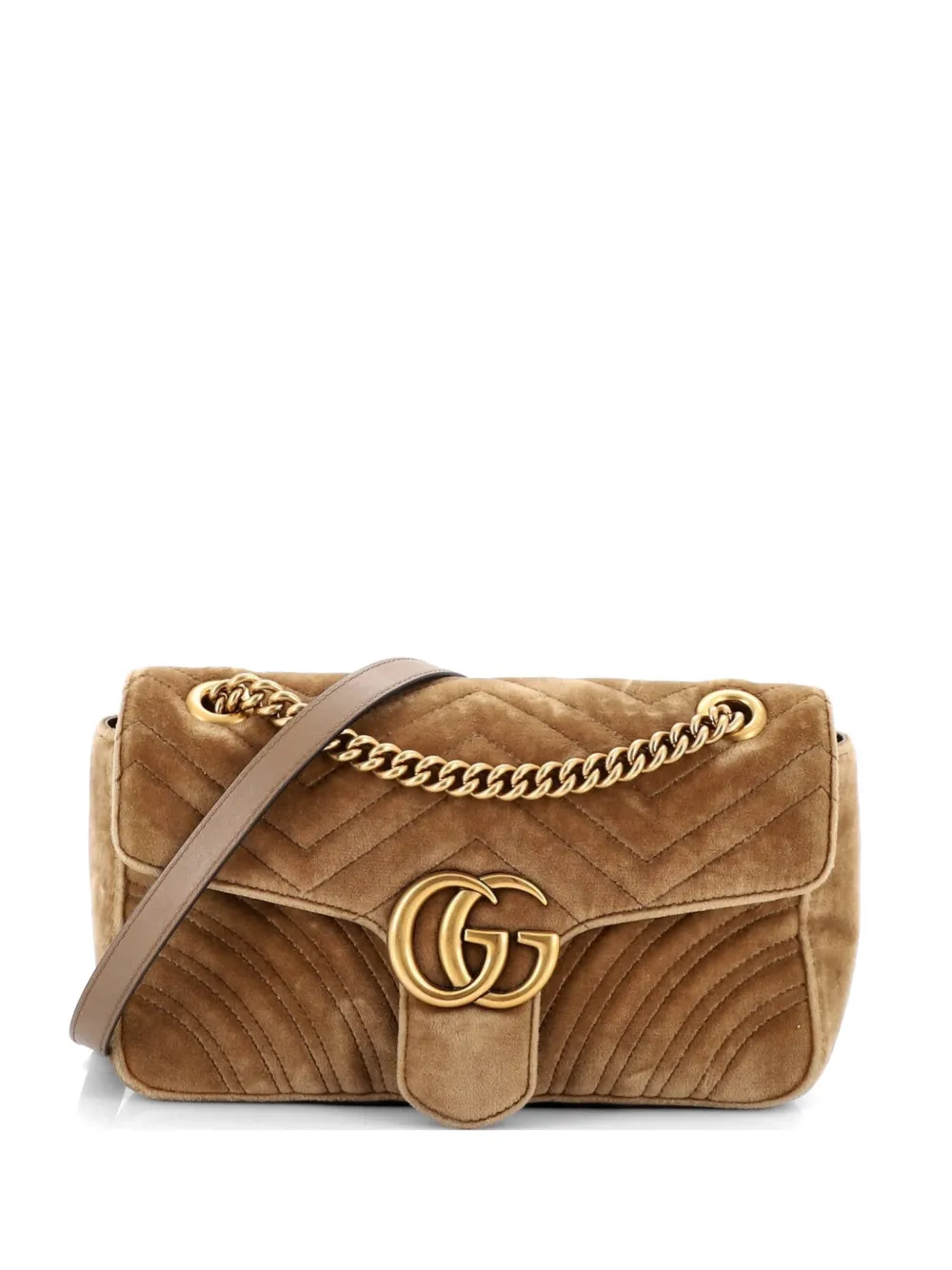 Gucci Pre-Owned GG Marmont Flap Bag Matelasse Velvet Small shoulder bag - Marrone