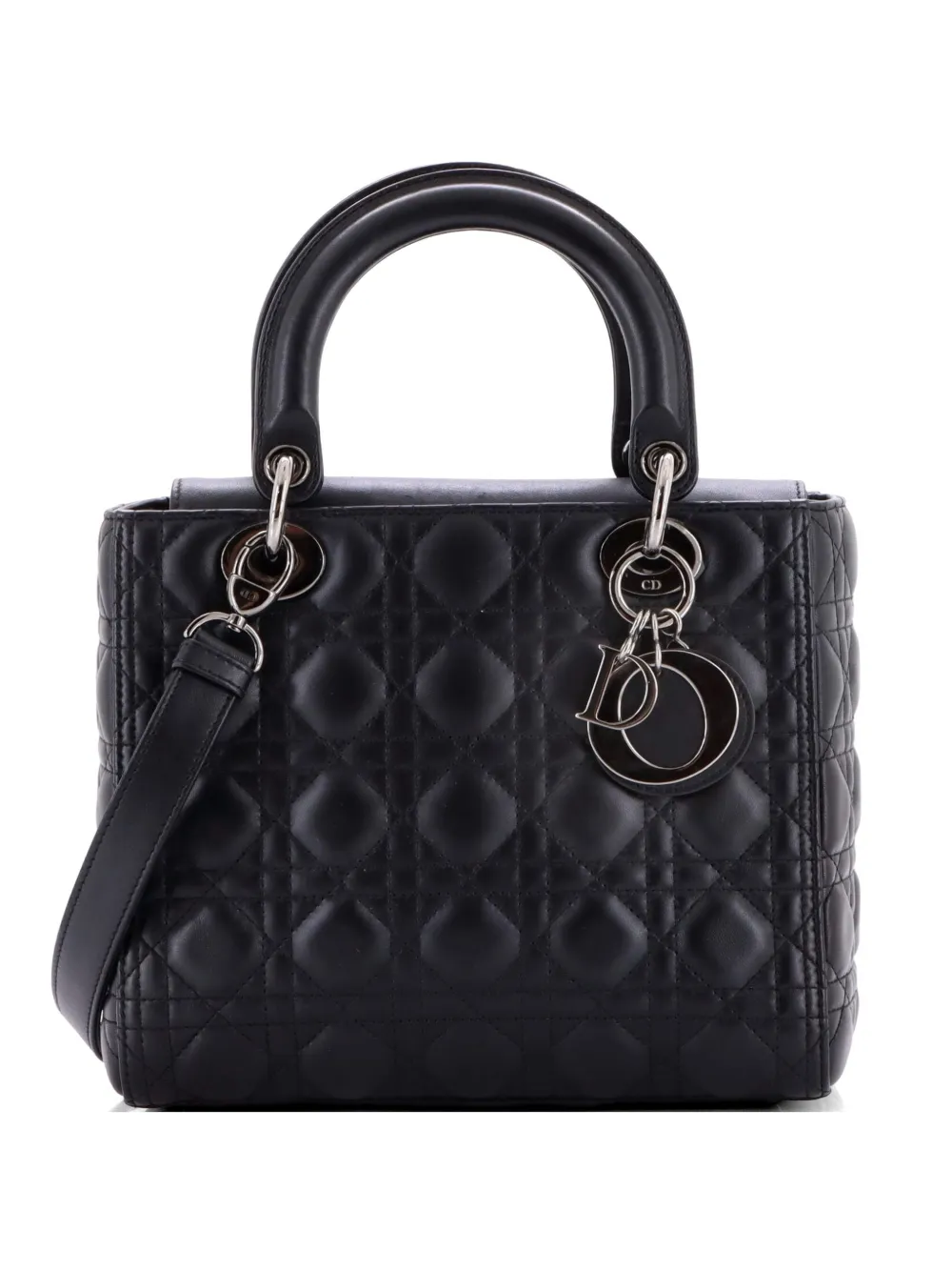 Christian Dior Pre-Owned Borsa a tracolla Lady Dior NM media in pelle di agnello trapuntata con motivo Cannage - Nero