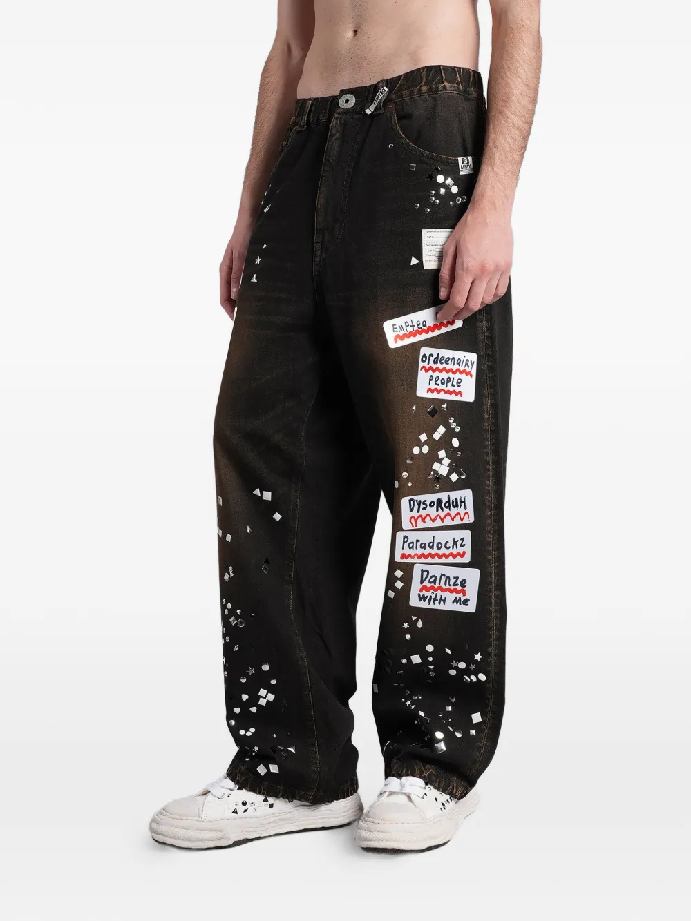 Maison MIHARA YASUHIRO Jeans met studs en patch Zwart
