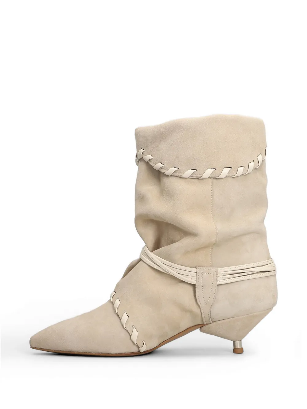 Gisel Moire Ariel whipstitch-trim wrap-around ankle boots Beige