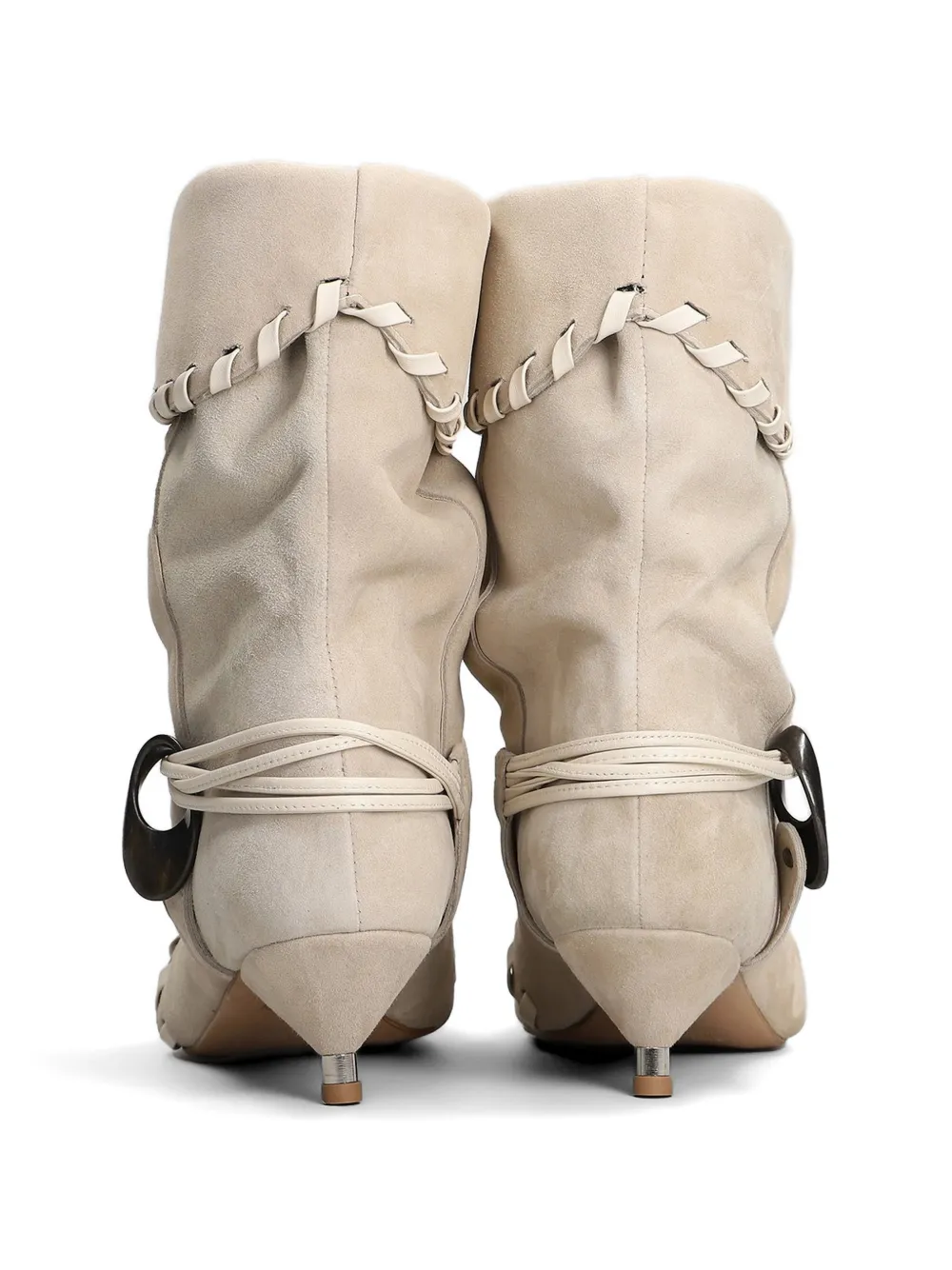 Gisel Moire Ariel whipstitch-trim wrap-around ankle boots Beige